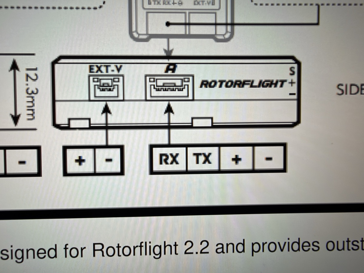 The Nexus-X manual's pin order for a port: RX, TX, +, minus